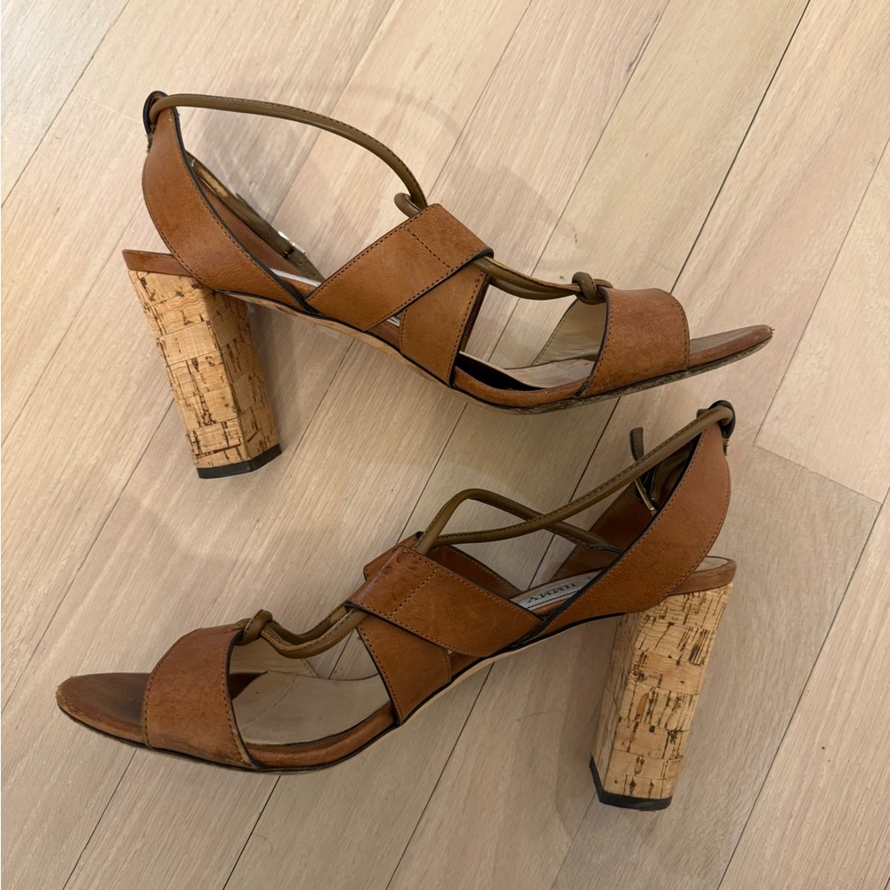 Jimmy Choo Tan Heeled Sandals with cork heel